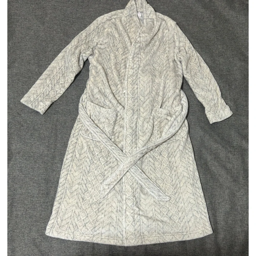 Gilligan & O'Malley Womens XL/XXL Robe Plush Fleece Gray Cream White Patterned